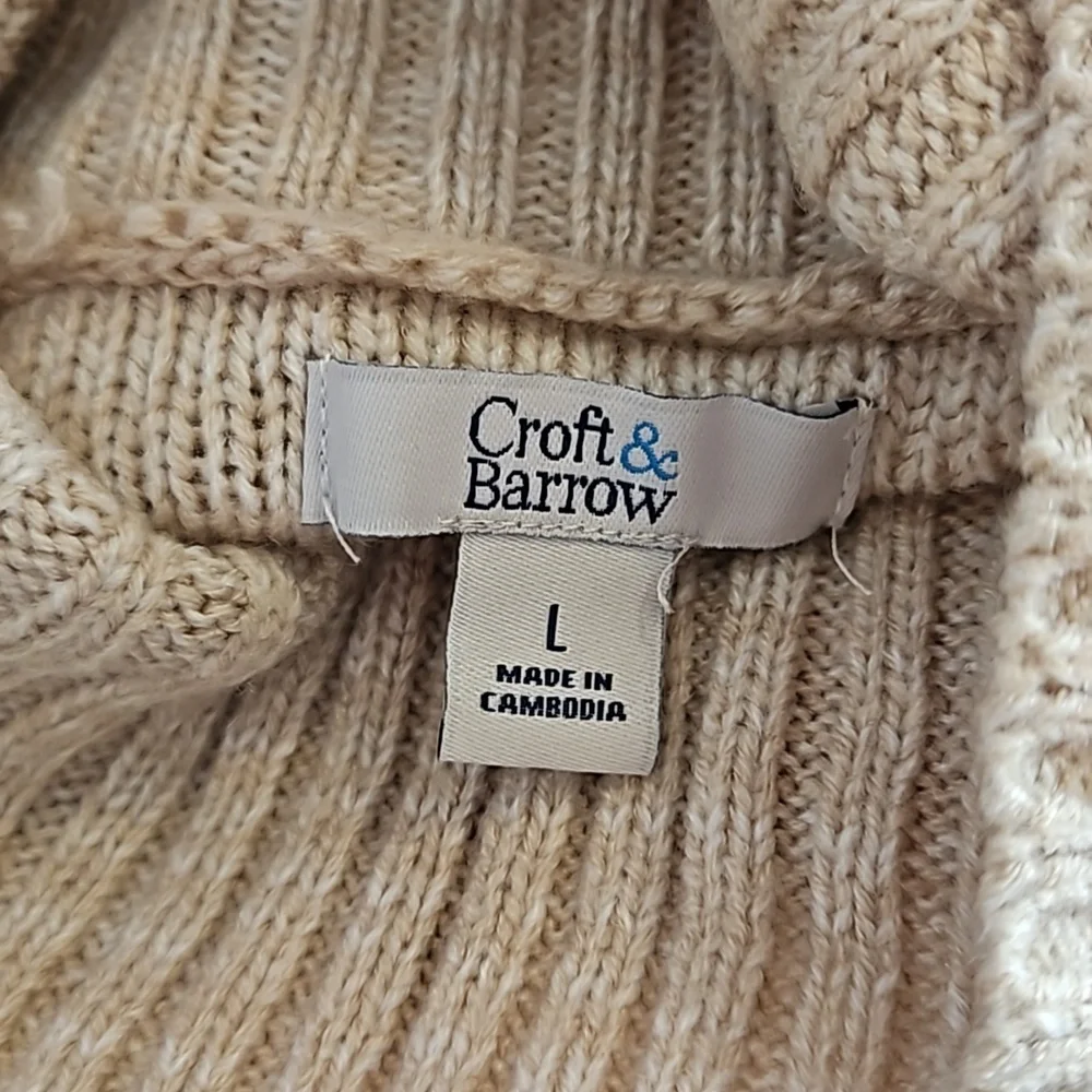 Croft & Barrow L Beige Cream Knit Cowl Neck Pullover Sweater D-2208